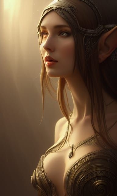 Beautiful Elven Woman Portrait in Hyperdetailed Style
