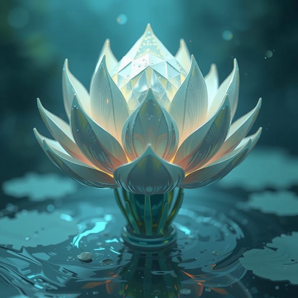 Delicate Lotus Flower Blooms in Iridescent Ocean
