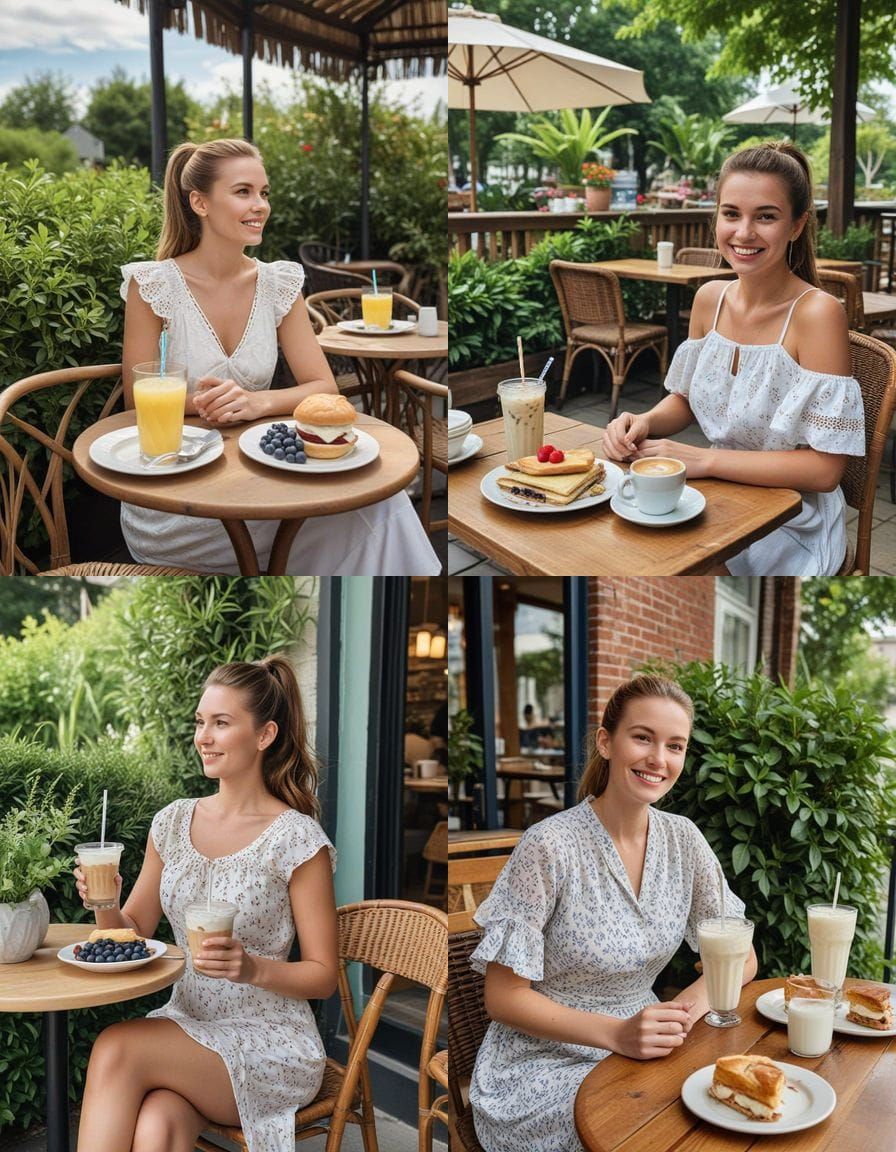 Woman Enjoying Brunch at Outdoor Cafe