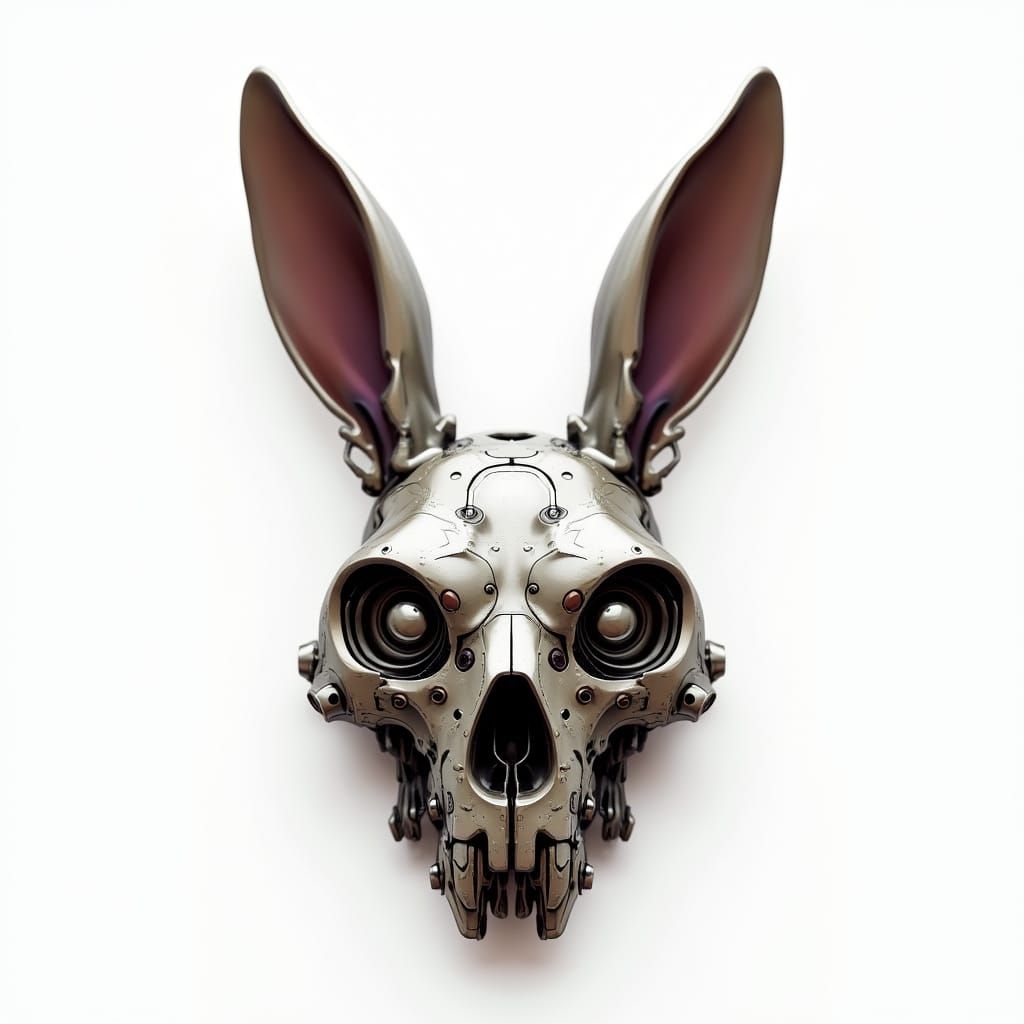 Steam Punk Mecha Rabbit Skull Logo in Two-Tone Minimalist St...