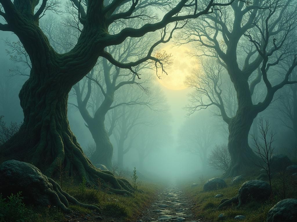 Magical and dark elven forest.