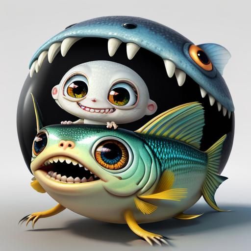 Surreal Chibi Creature with Large Eyes in 3D