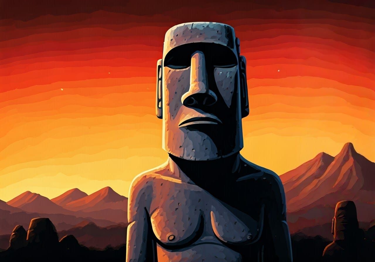 Rapa Nui Island in Gouache Painting