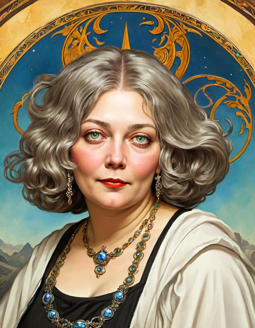 Painted Sorceress Portrait in Renaissance Art Deco Style