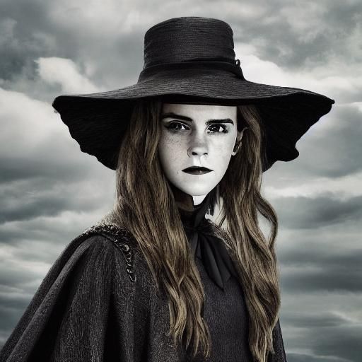 Hyperrealistic Evil Witch in Black Cape and Hat