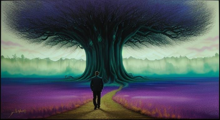 Surreal Dreamscape Journey in Alcohol Ink Style