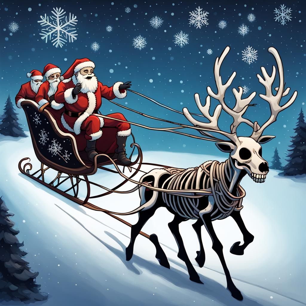 Skeletal Santa's Ghostly Sleigh Ride