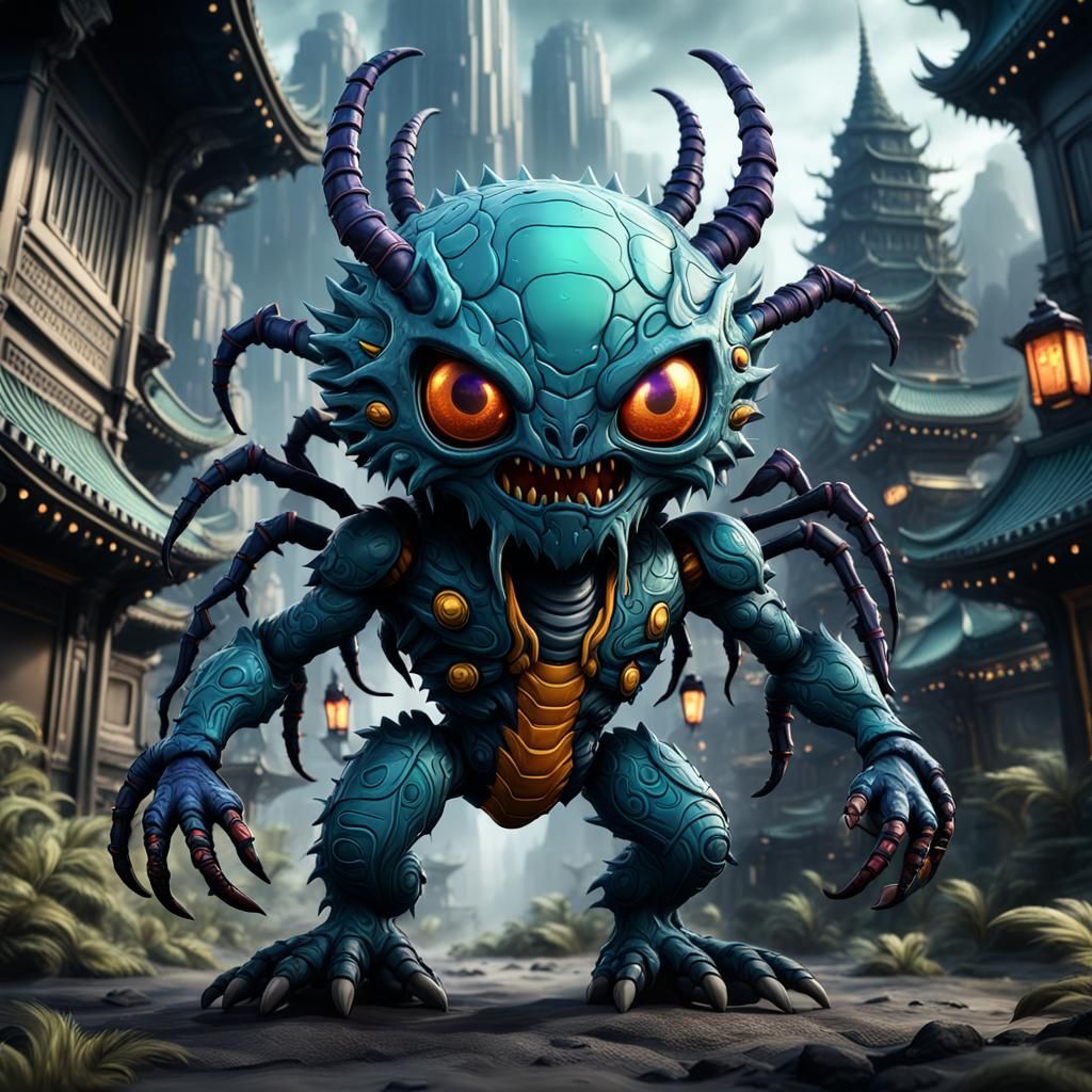 Chibi Kaiju Extraterrestrial Arachnid: Detailed Digital Art
