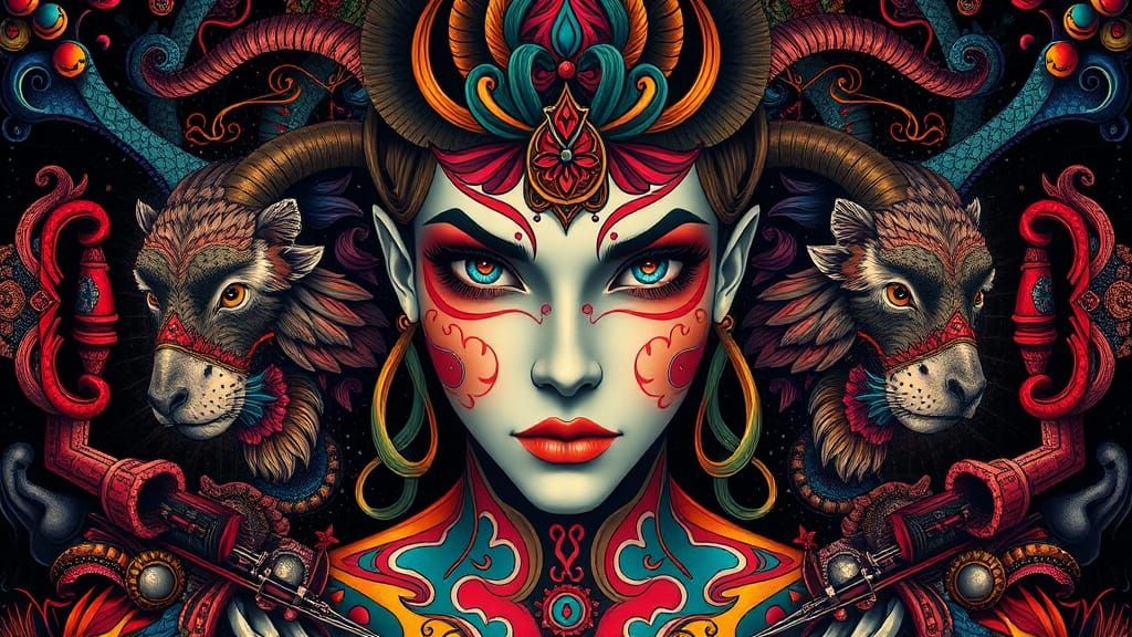 Surreal Tattooed Portrait: A Fusion of Fantasy Genres