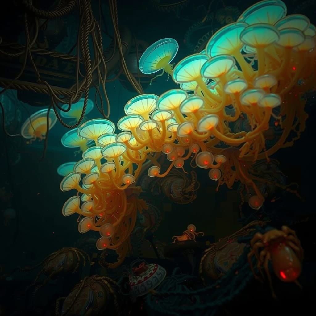 Surreal Mold Colony in Vibrant, High-Contrast Art Nouveau St...