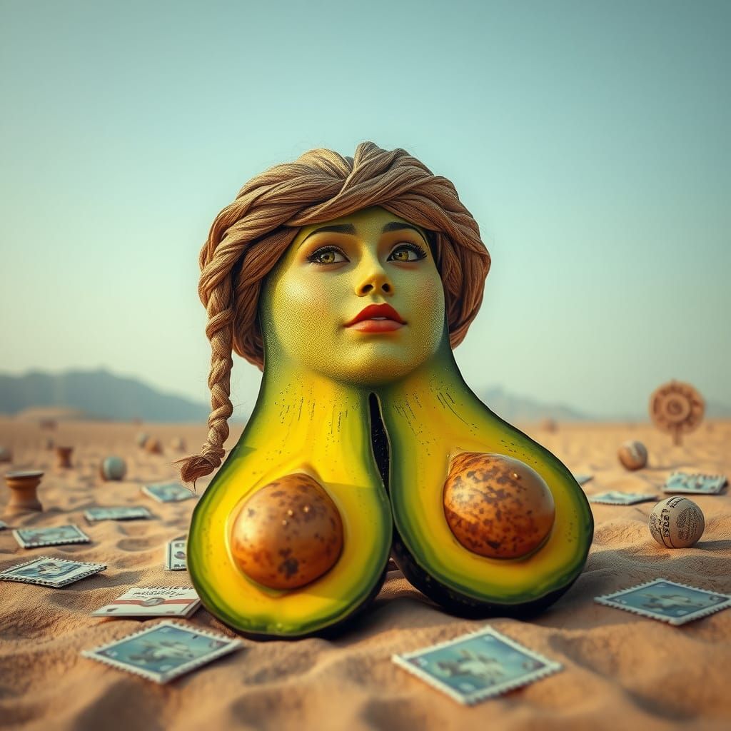 Avocados with stamps in the desert