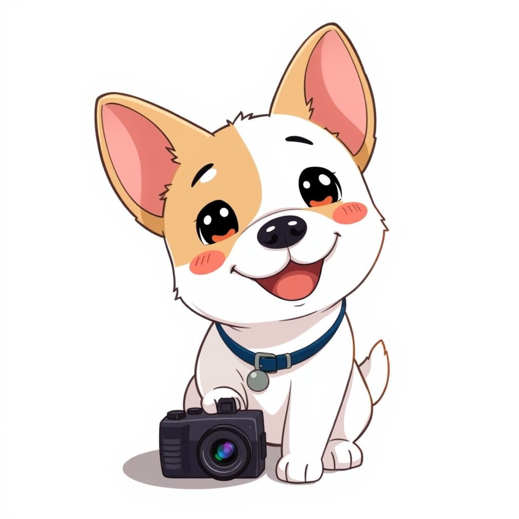 Cute Cartoon Dog Smiles at Camera in Vibrant Anime Style