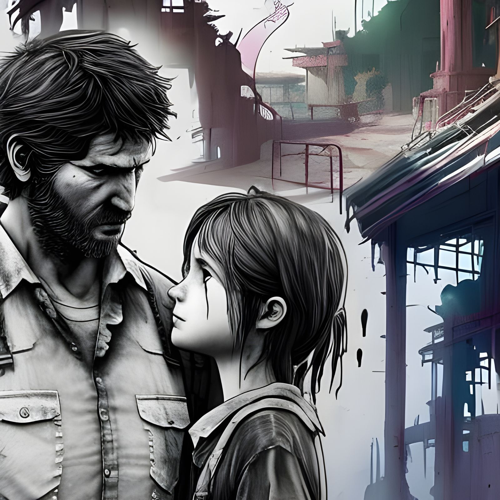 Joel and Ellie in the abandoned dinosaur zoo on her birthday