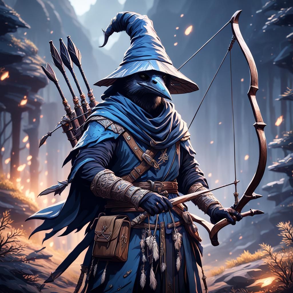 Fantasy Kenku Ranger with Longbow in Detailed Painting