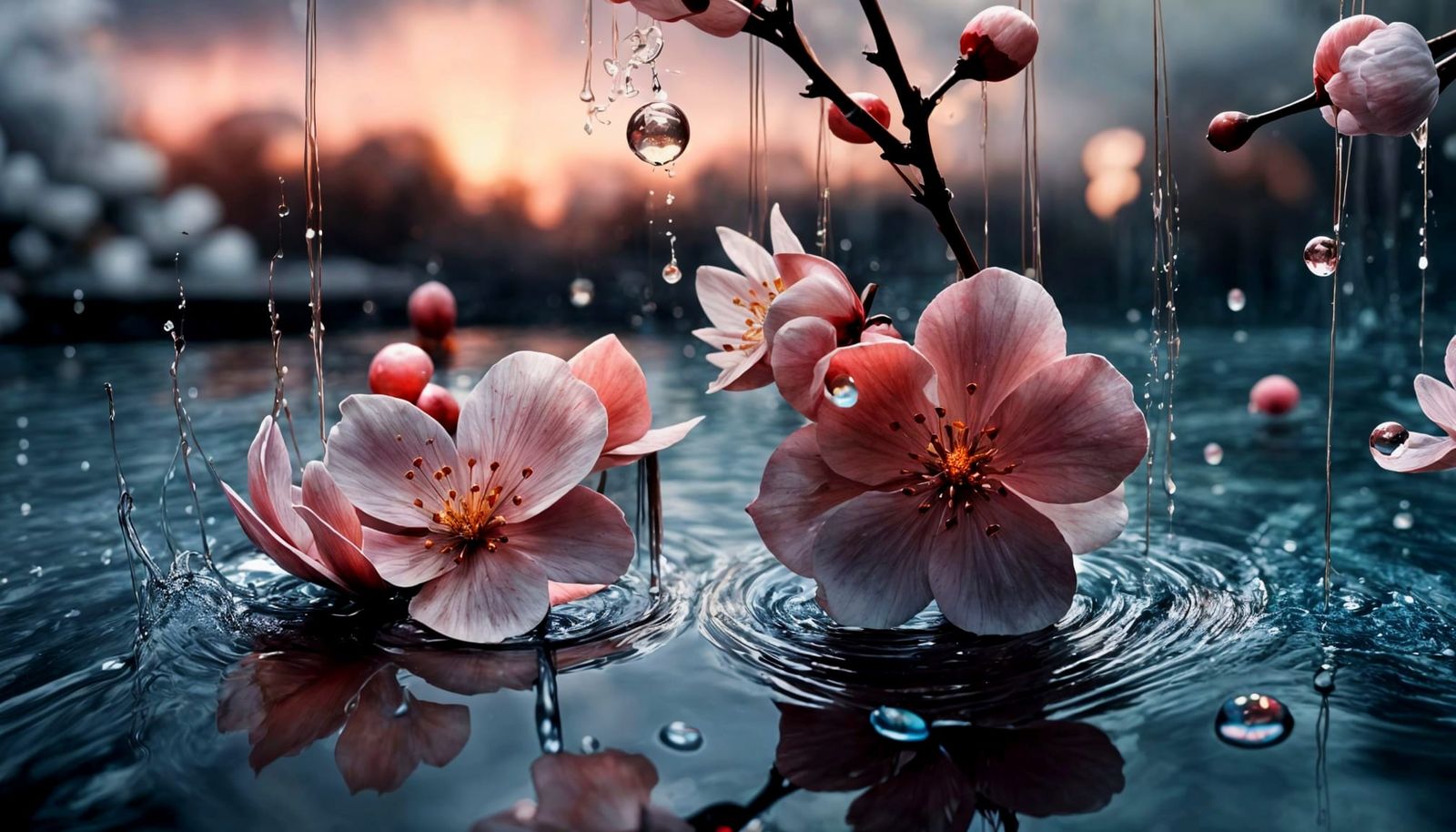 Glowing Cherry Blossom with Bioluminescent Petals