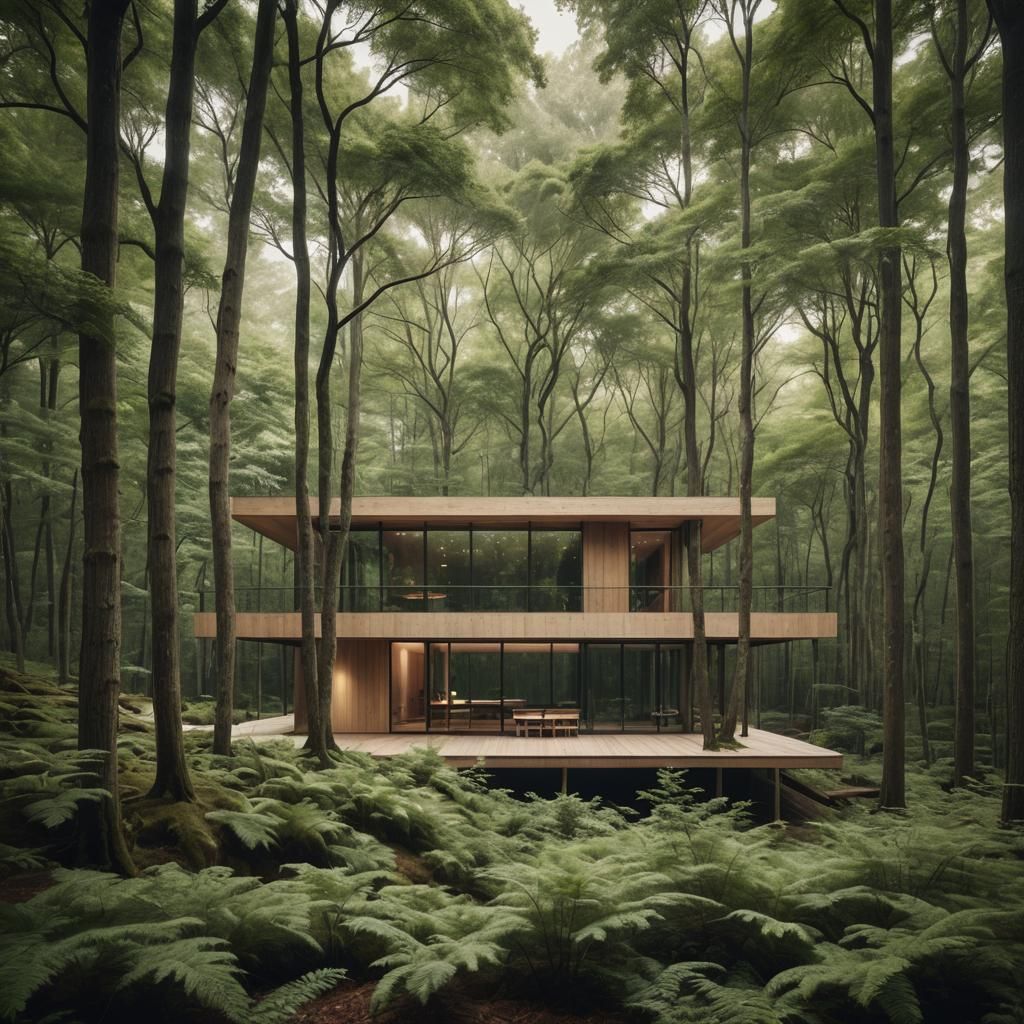 Minimalist House in Dense Forest With Green Roof