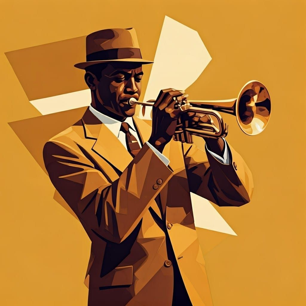 Cubist Jazz Trumpeter in Geometric Harmony