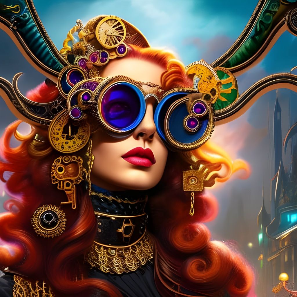 Medusa in Steampunk Glasses: Fantasy Concept Art