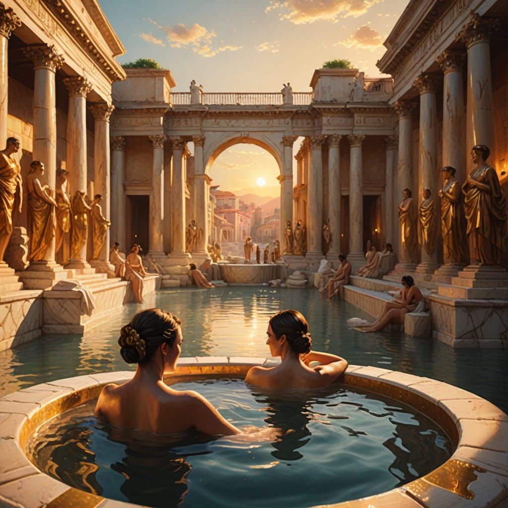 Women Bathing in Ancient Rome: Warm Digital Painting