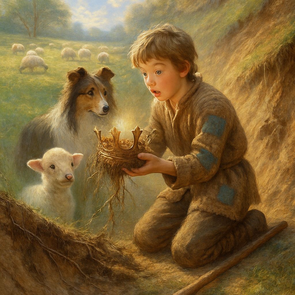 Boy Discovers Hidden Crown in Sunlit Pasture