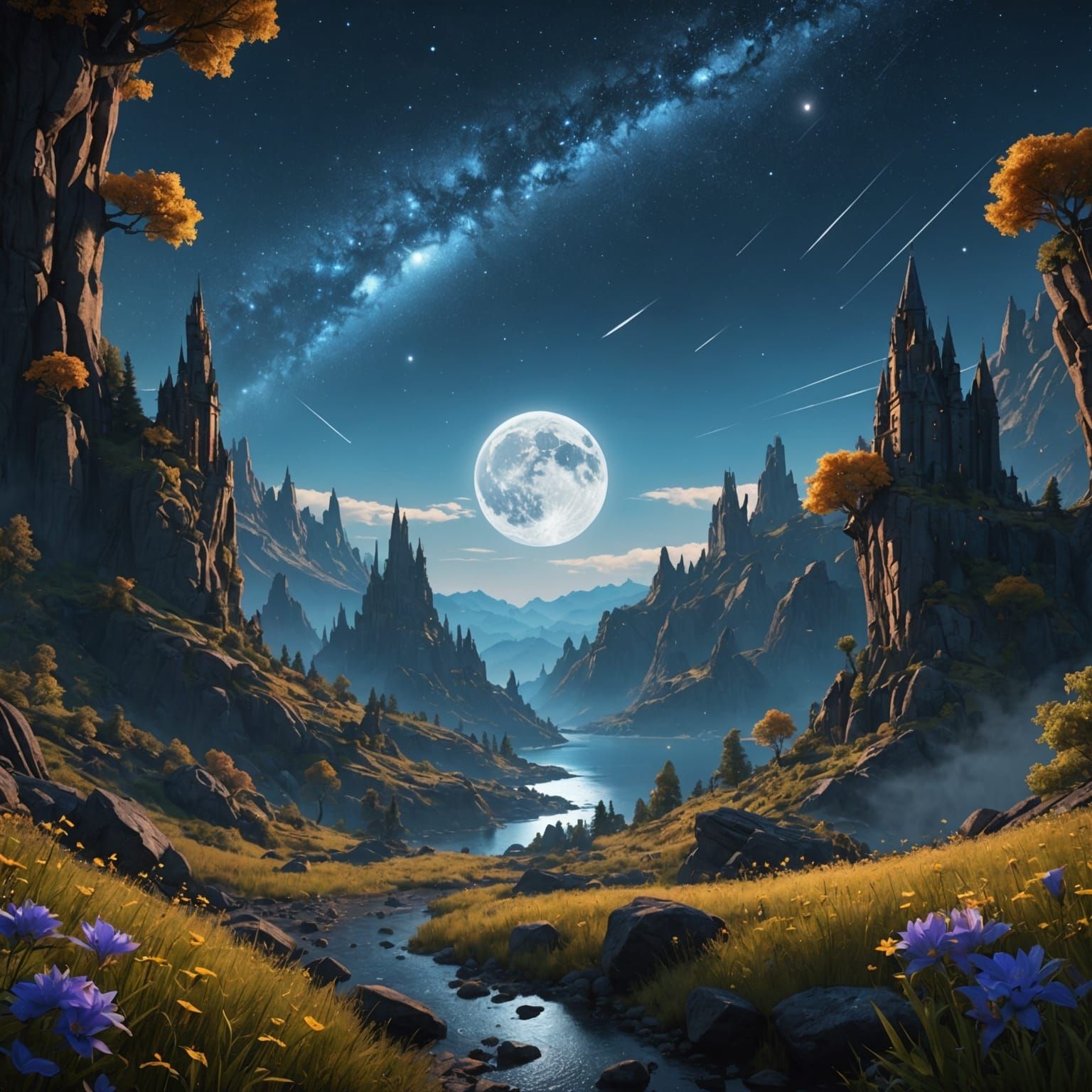 Blue Moon Illuminates a Shooting Star