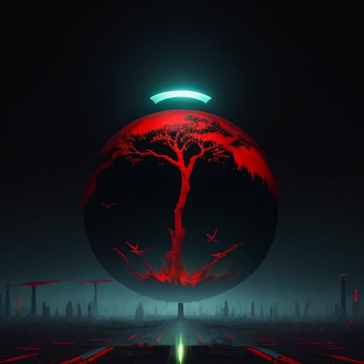 Cyberpunk Glass Domes with Floating Red Eyes