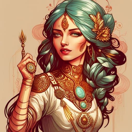 Steampunk Indian Princess in Digital Painting Style