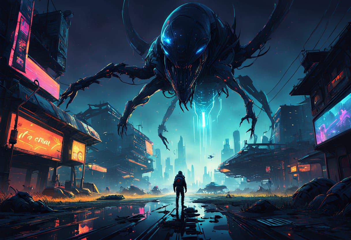 Epic Alien Creature Rising: Cel-Shaded Sci-Fi Art