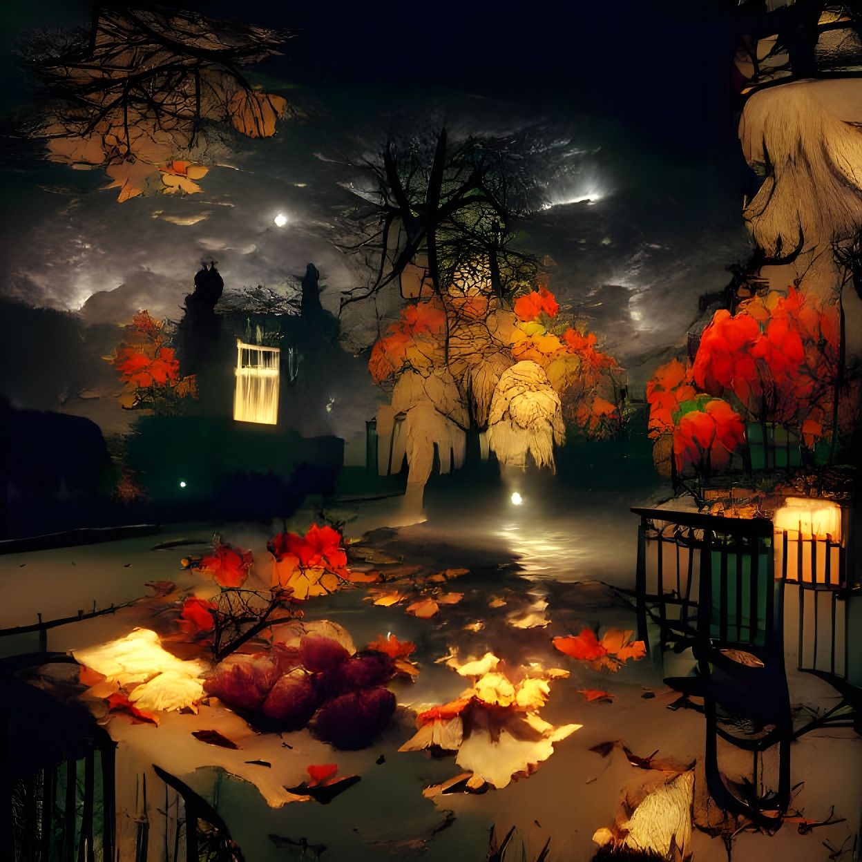 Serene Autumn Night in Moonlight