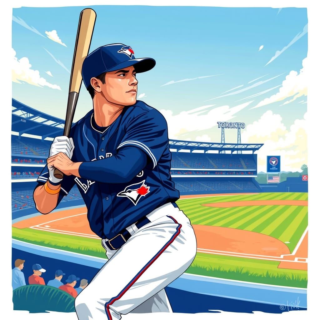 Toronto Blue Jays Baseball Player in Dynamic Illustration