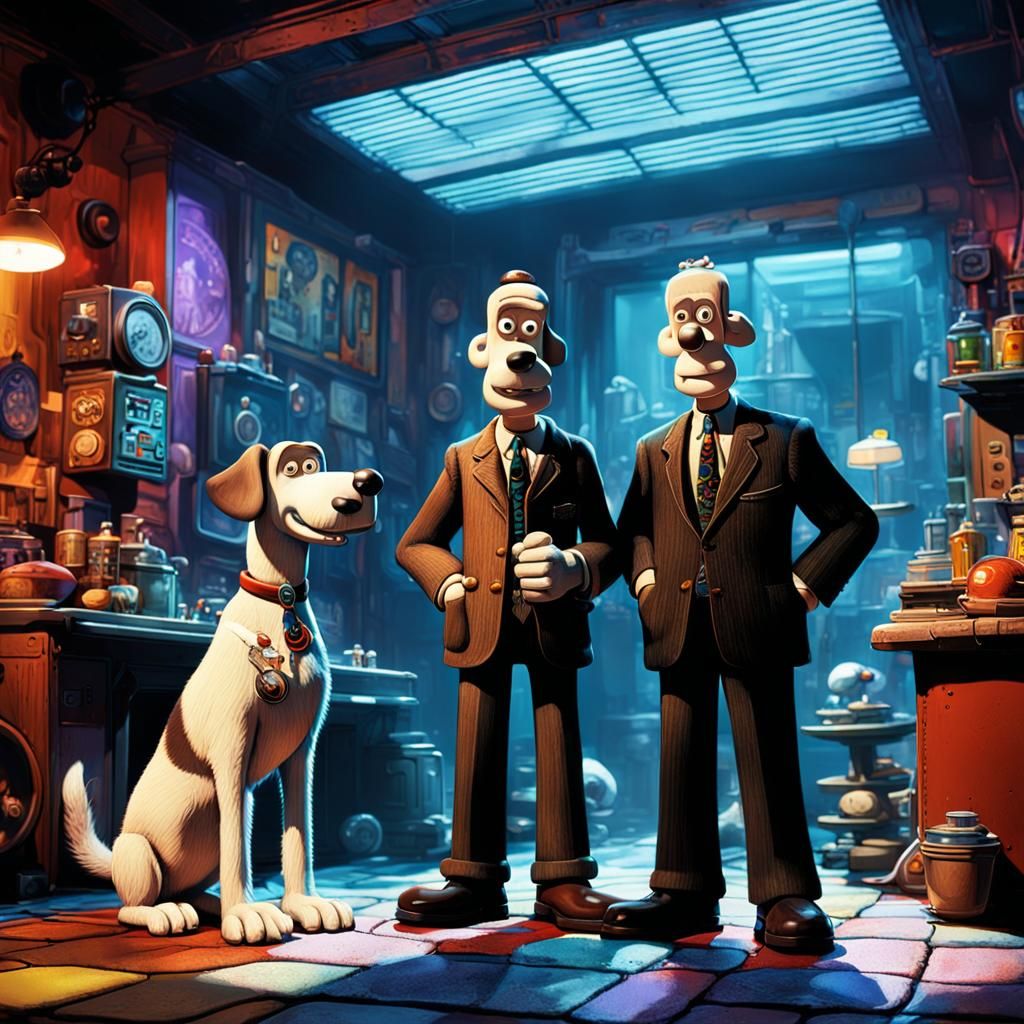 Wallace and Gromit in Hyperrealistic Splash Art