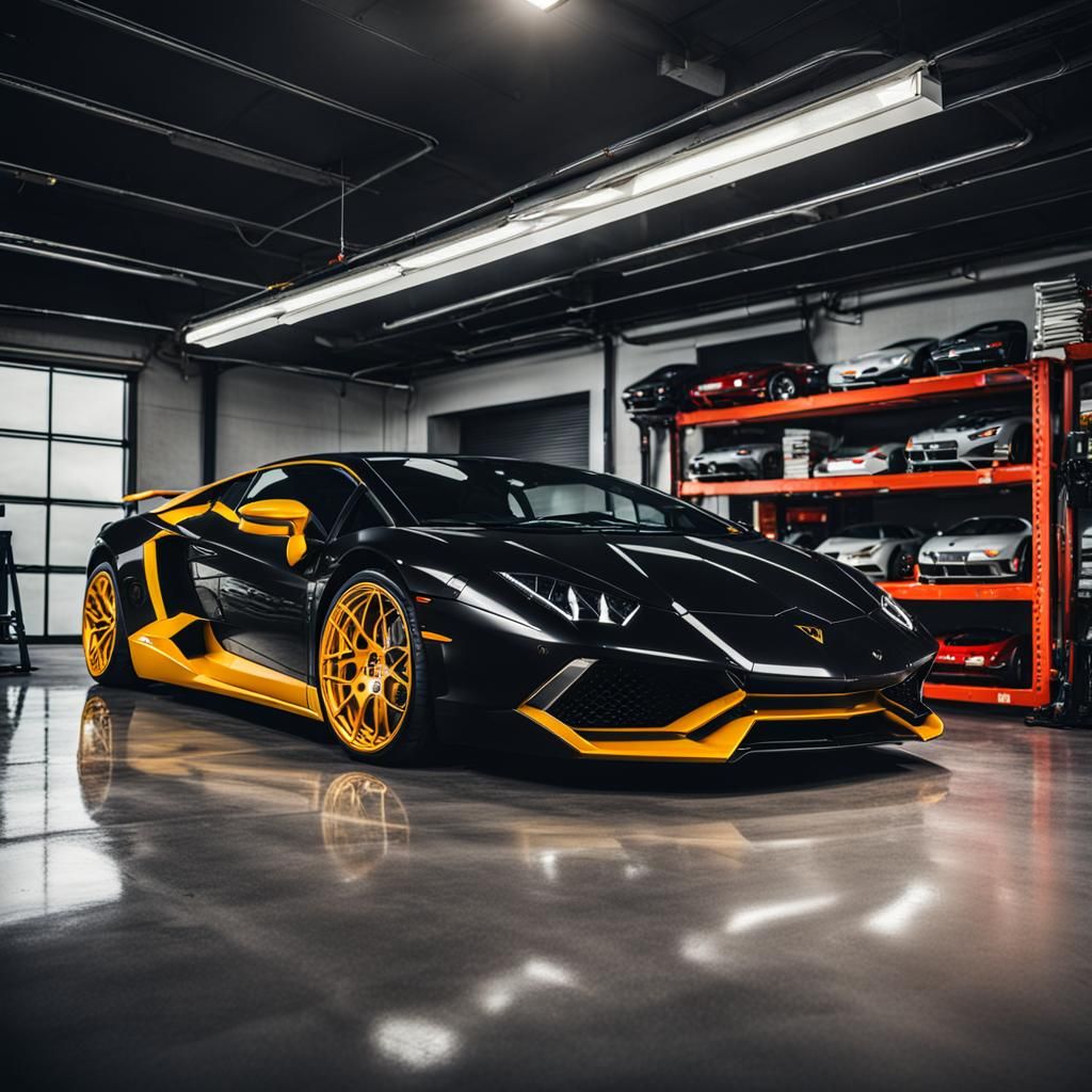 Lamborghini Showcased in Modern Car Garage