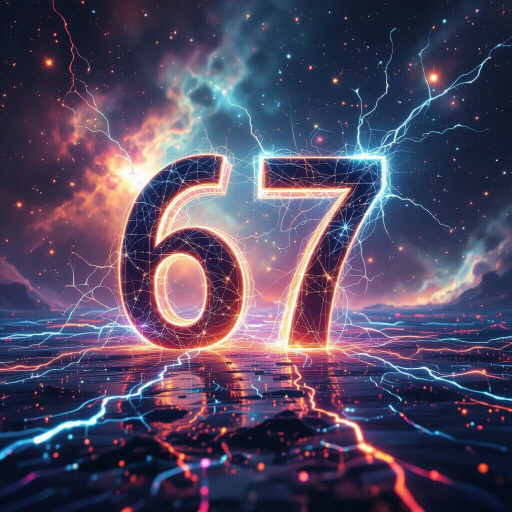 Surreal Neural Network of 6 7 in Cosmic Digital Art