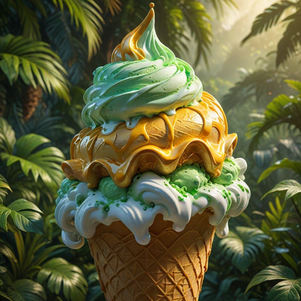 Jungle Wave Sundae Ice Cream Cone Art