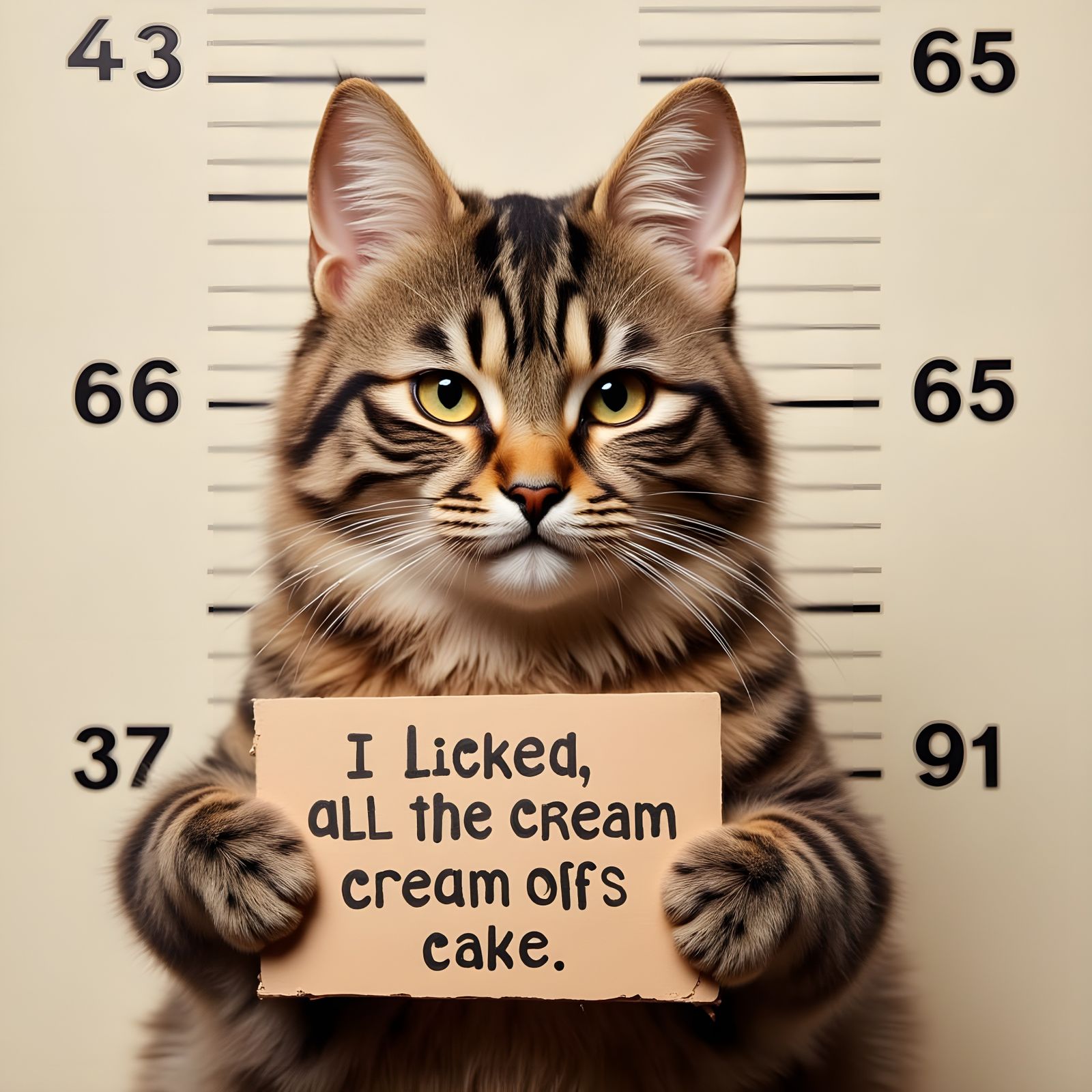 Tabby Cat Mugshot "Cream Thief"