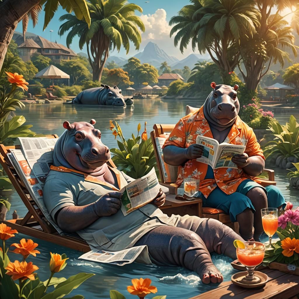 Hippos Relaxing by River: Concept Art