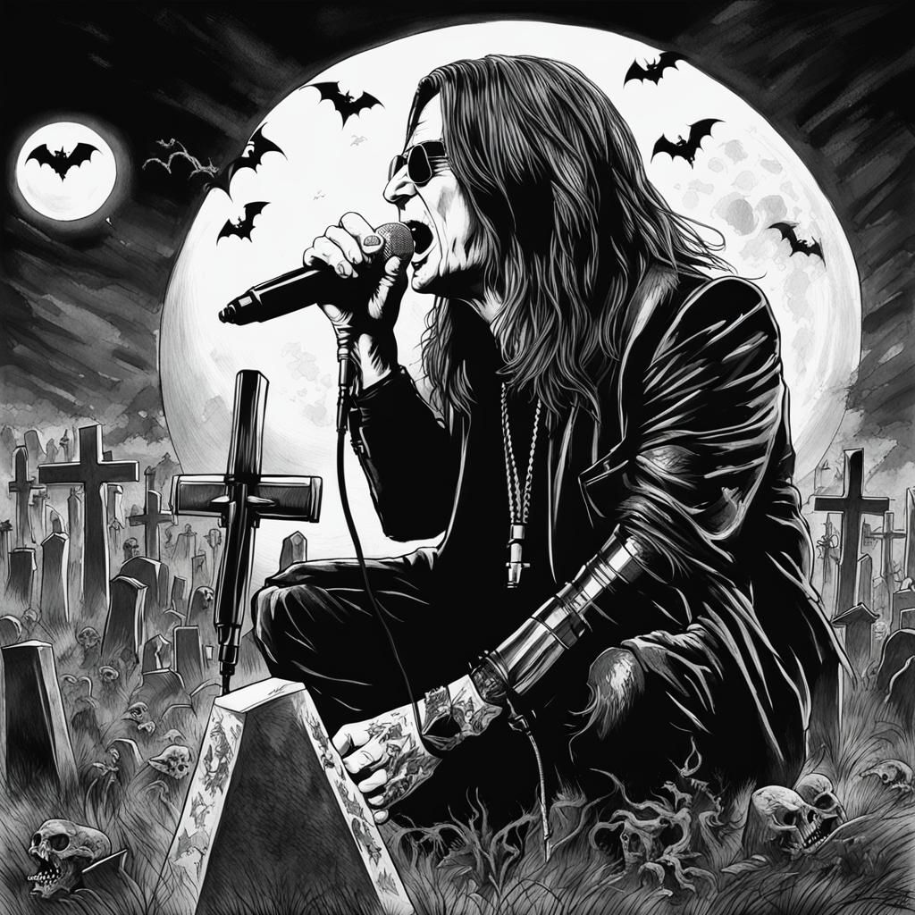 Ozzy Osbourne Concert Sketch in Graveyard Setting