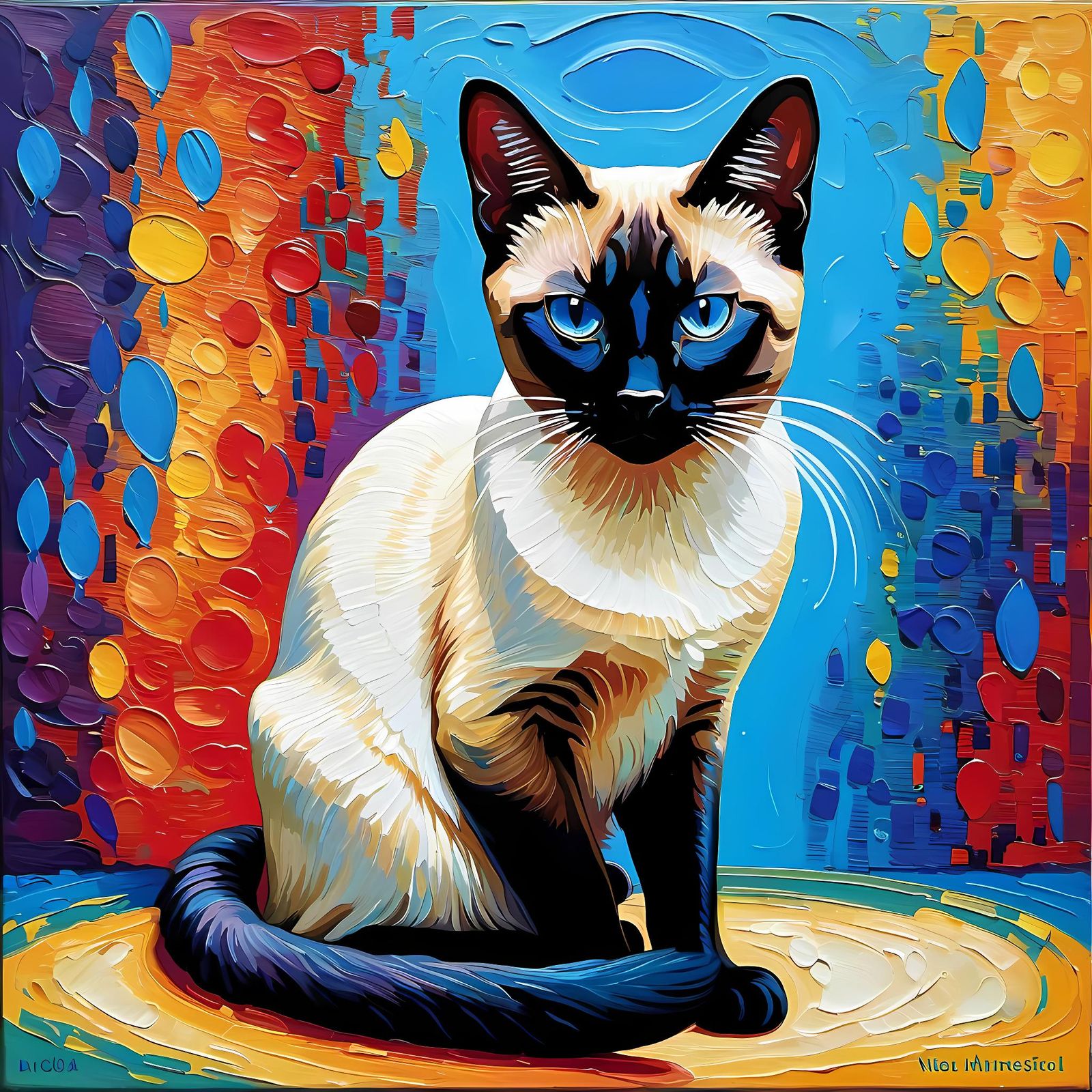 Surreal Siamese Cat Oil Painting in Expressionist Style