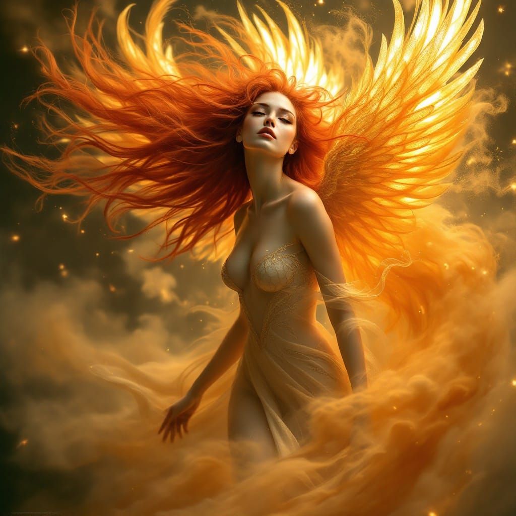 Ethereal Phoenix Goddess in Fiery Splendor