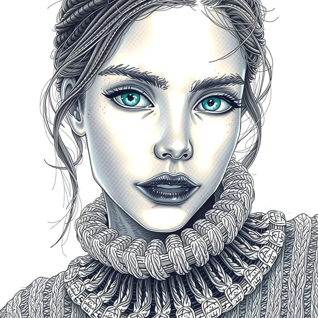 Expressive Stippled Portrait of a Young Woman