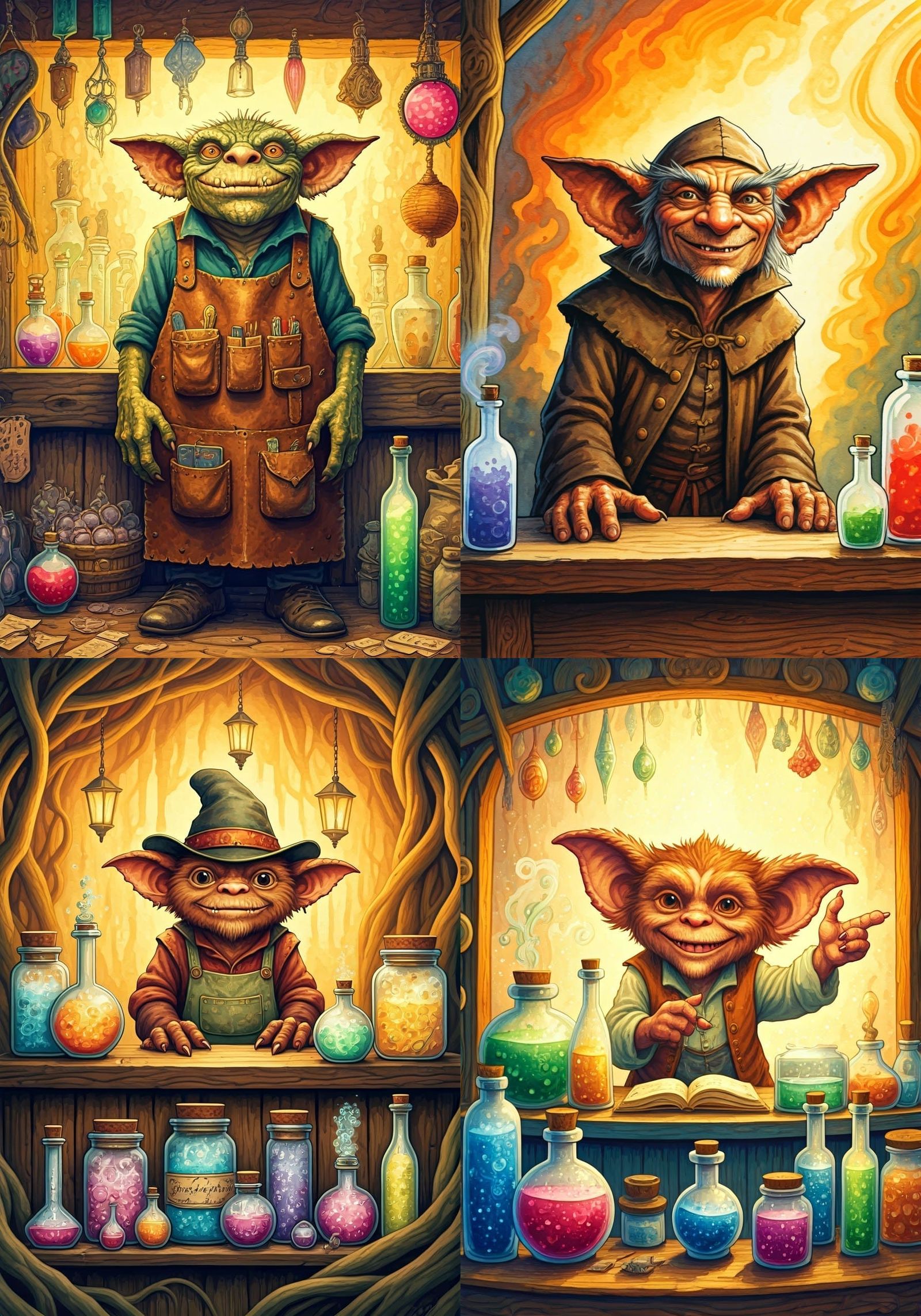 Fantasy Gremlin Merchant Selling Enchanted Elixirs