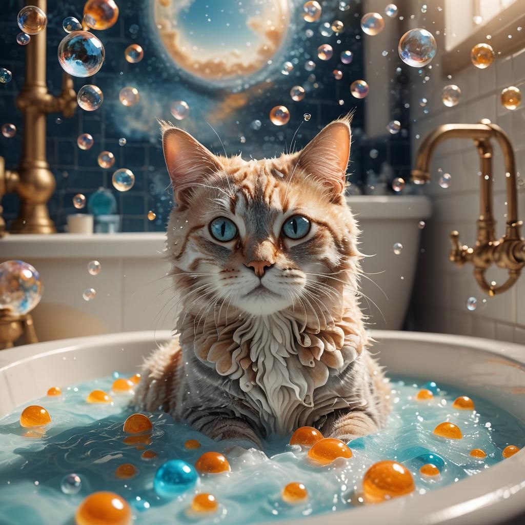Soap Cat in Bathtub: Fantasy Concept Art