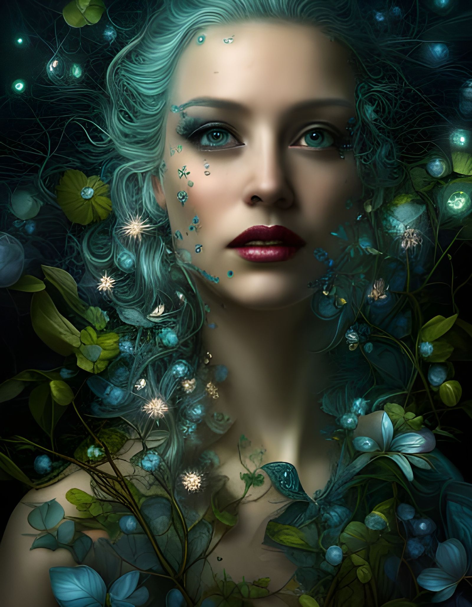 Bioluminescent Flower Goddess in Mosaic Style