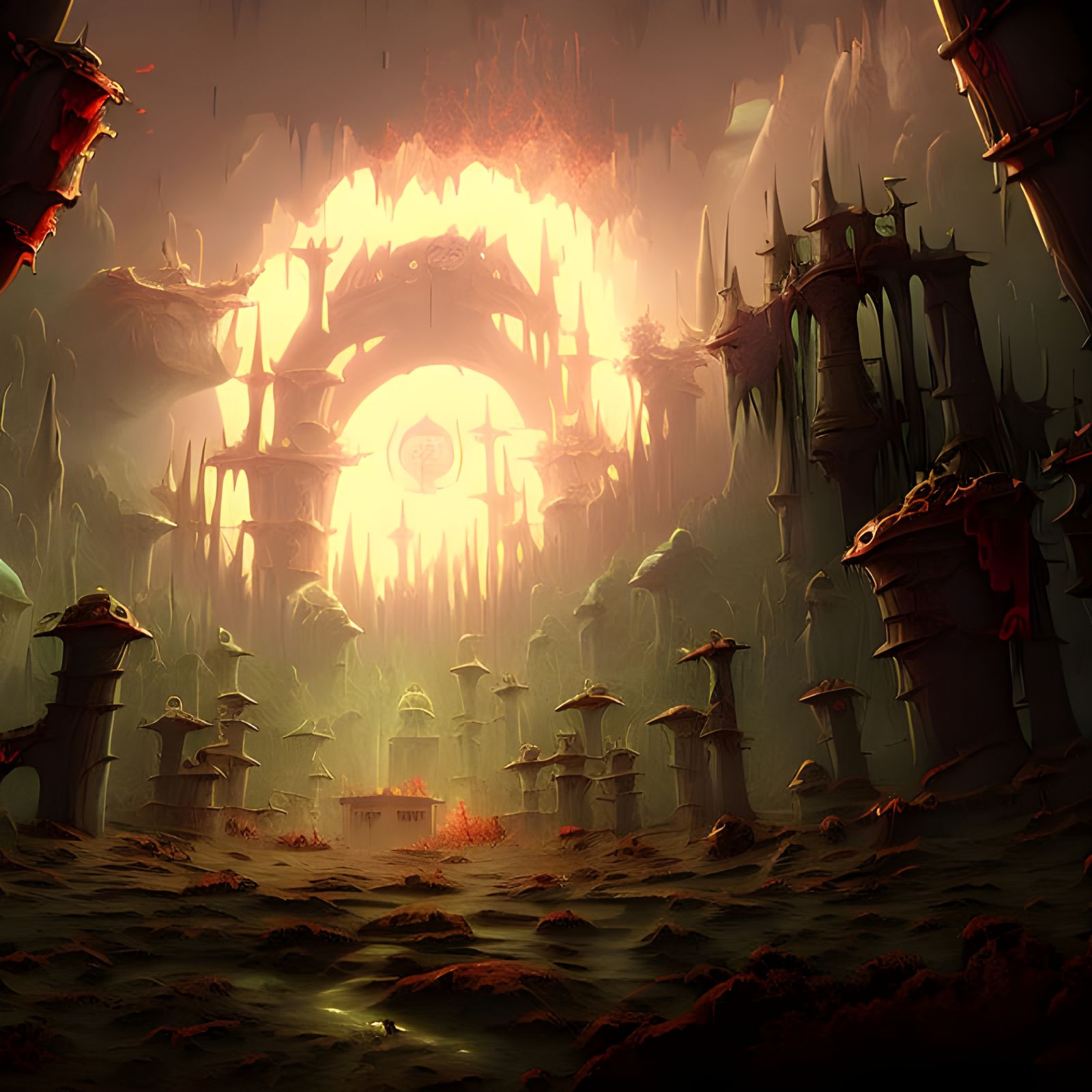 Dark Post-Apocalyptic Landscape Ruined by Elder God