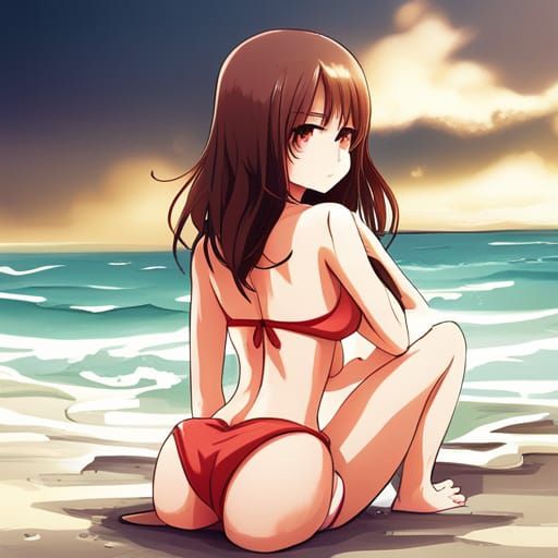Anime Style Back View of Girl in Bikini
