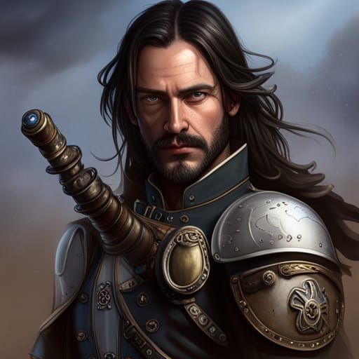 Steampunk Knight with Musket in Dark Fantasy Style