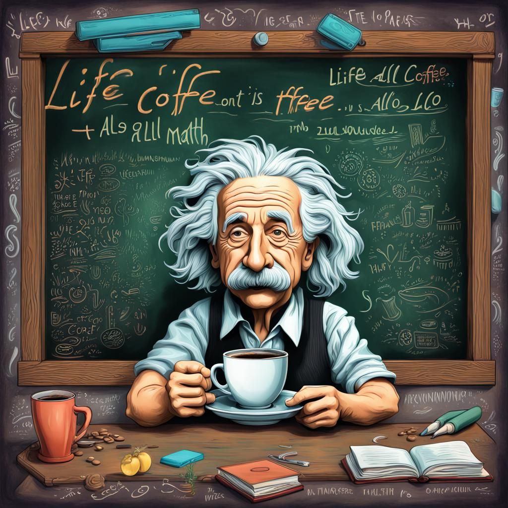 Einstein Chalkboard Art: Life, Math, and Coffee
