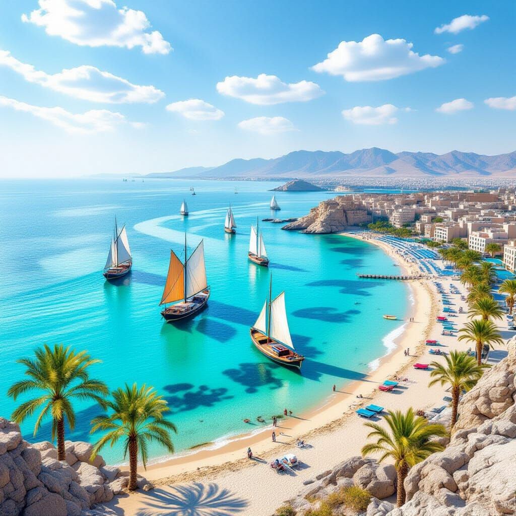 Persian Gulf Dhows & Islands Poster in Hyperrealistic Style