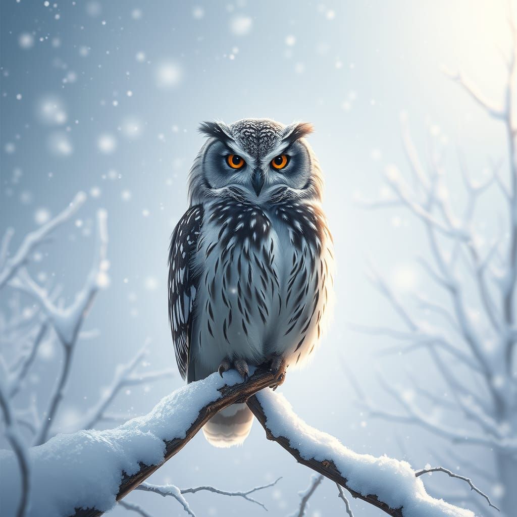 Mystical Owl in Winter Wonderland