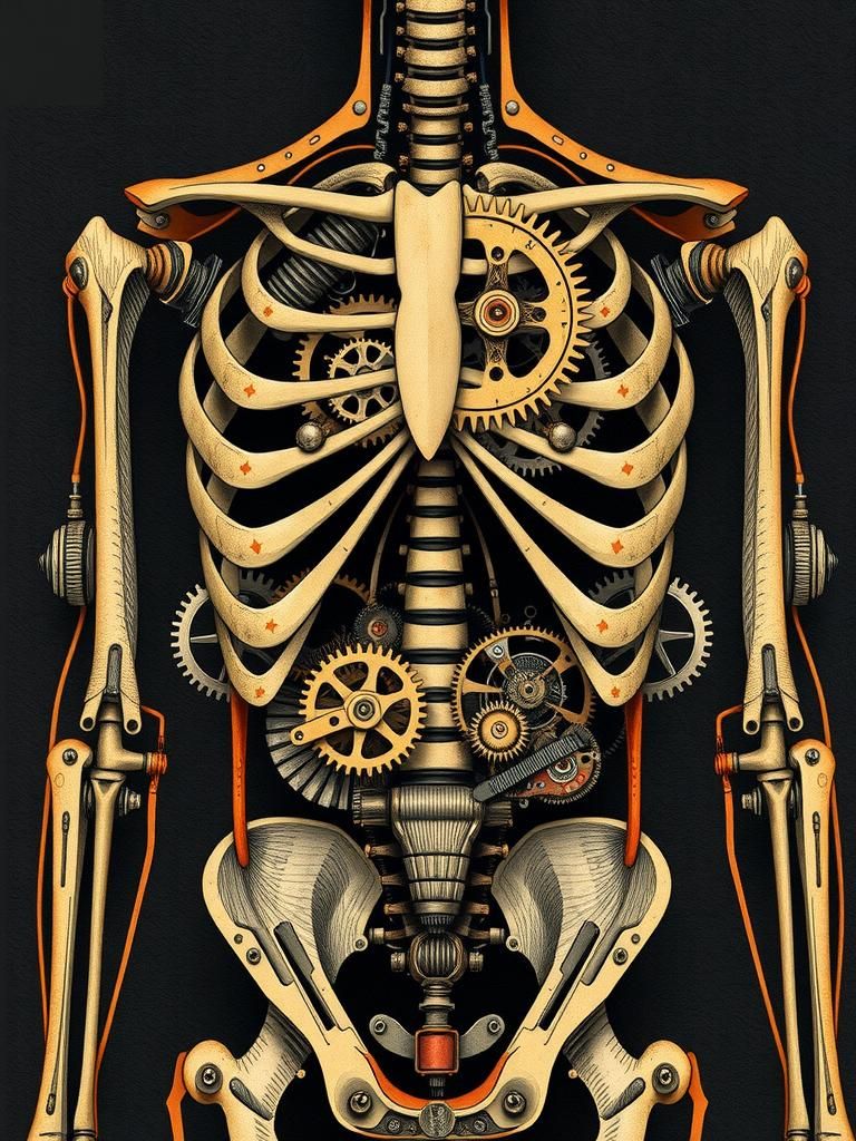 Mechanized Human Torso: Industrial Clockwork Illustration